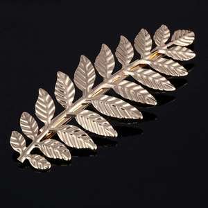 Elegant gold baroque leaf hair clip accessory for women in shiny metallic finish