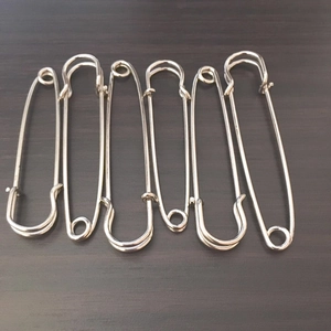 Set of six polished silver metal safety pins for scarves and DIY clothing accessories