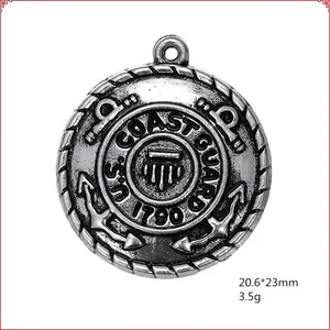 Vintage silver US Coast Guard 1790 military emblem pendant with anchor and rope detail