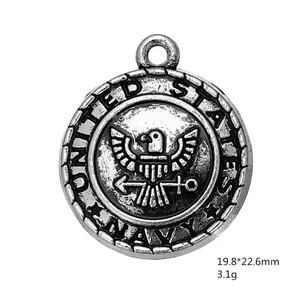 Antique silver United States Navy eagle shield charm pendant for military jewelry