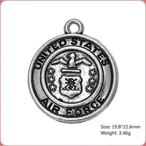 Vintage antique silver US Air Force round pendant necklace charm accessory