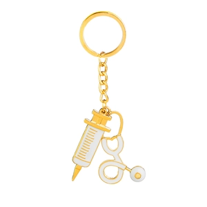 Creative Medical Theme Keychain Alloy Enamel Gold Syringe Stethoscope Pendant Keyring For Doctor Nurse Graduation Appreciation Gift Jewelry