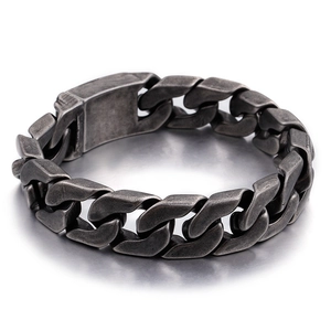 Men's vintage stainless steel Cuban link bracelet with distressed silver finish