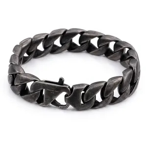 Bracelet chaîne cubaine industrielle en acier inoxydable 316L pour hommes, argent vieilli