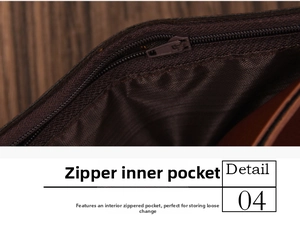 Detailed macro view of the interior zipper pocket in a short brown men's wallet