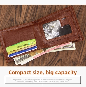Detailed internal view of brown PU leather men's wallet with multiple card slots and cash pocket