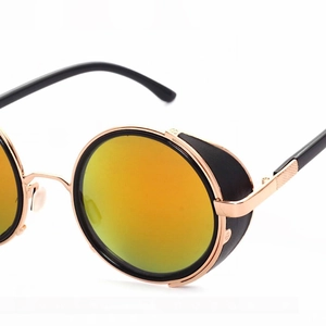 Round Steampunk Sunglasses Retro Gothic Punk Metal Frame Mirrored Lenses With Side Shields Unisex UV400 Eyewear