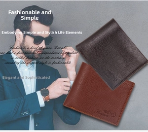 Detailed view of men's short wallets in dark and light brown pebbled texture PU leather