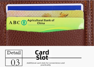Detail view of brown lychee texture leather wallet with multiple functional card slots