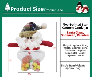 Detailed size chart for star-shaped Christmas candy jars with character plush heads