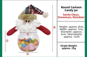 Detail of Santa Claus Christmas candy jar with red plaid hat and transparent round base