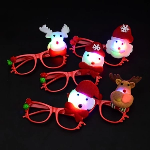 Set of four light-up Christmas glasses with LED Santa and reindeer on red frames