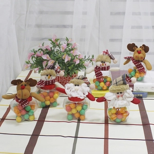 Christmas Candy Jars Clear Star Round Plastic Storage With Plush Santa Snowman And Reindeer Dolls Holiday Party Decor
