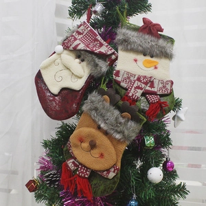 3D Cartoon Christmas Stocking Gift Bag Non-woven Fabric Santa Snowman Reindeer Pattern For Home Party Holiday Decoration