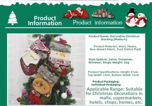 Detail of medium Christmas stockings with wool felt 3D Santa, Snowman and Reindeer designs