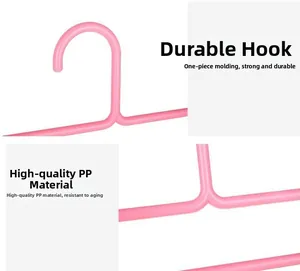 Pink multi-layer pants hanger detail showing durable hook and quality PP material