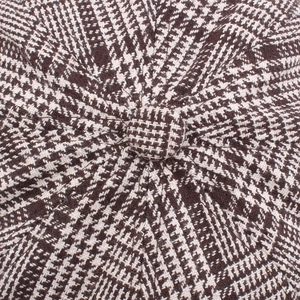 Brown and white houndstooth newsboy cap with vintage tweed fabric and top button detail