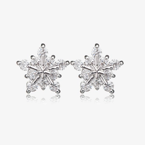 Snowflake Copper Stud Earrings With 925 Sterling Silver Post Zirconia Inlaid Ear Clip Jewelry For Women Gift