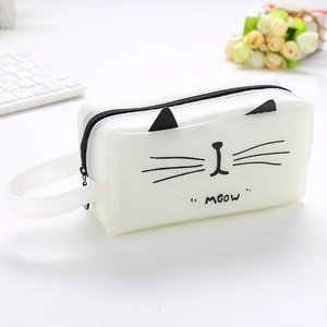 Trousse à crayons chat blanc avec imprimé meow minimaliste et détail de fermeture éclair