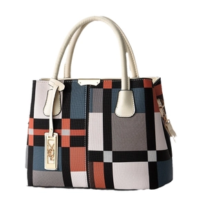Sac à main tendance pour femme avec motif géométrique à carreaux contrastés chic