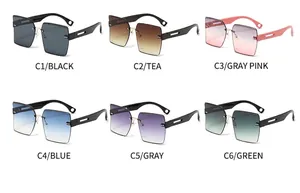 Detalle de gafas de sol cuadradas sin montura en seis colores degradados de moda