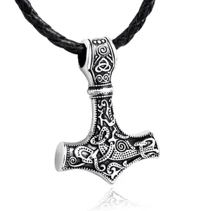 Collier Pendentif Marteau De Thor Viking Mjolnir Acier Inoxydable Noeud Celtique Motif Dragon Nordique Bijoux Punk Rétro Homme