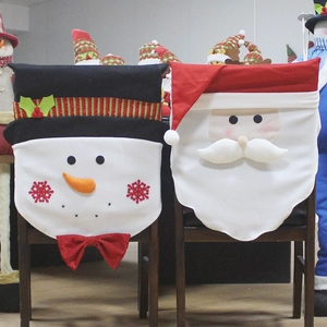 Christmas Chair Covers Non-woven Fabric Santa Claus Snowman Dining Chair Back Covers For Hotel Home Festive Party Decoration