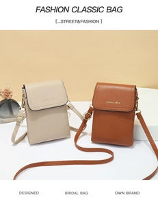 Vertical rectangular crossbody bags in beige and brown with adjustable gold buckles