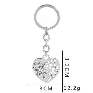 Silver heart-shaped keychain for mother and daughter with forever love engraving