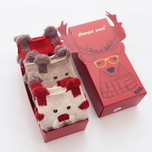 Christmas gift box with 3 pairs of toddler cotton socks featuring 3D elk antlers