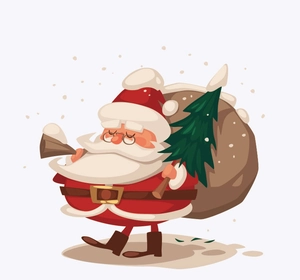 Close-up of Santa Claus illustration with Christmas tree on soft breathable cotton socks