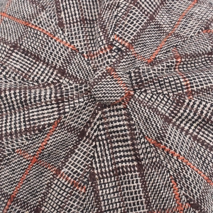 Classic black orange plaid tweed beret hat for women with detailed top button texture