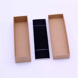 Rectangle kraft paper gift box with black velvet lining shown from top view