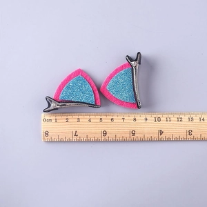 Sparkly sequin cat ear hair clips for girls in pink and blue glitter felt material