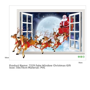 Detailed view of 3D Christmas wall sticker with Santa, reindeer and PVC faux window