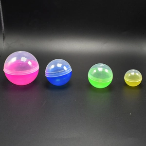 Transparent plastic capsule toys in various sizes and colors for vending machines