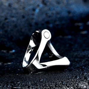 Vintage stainless steel Viking ring for men featuring a bold silver geometric triangle design