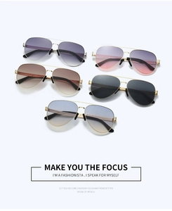 Collection of metal double bridge aviator sunglasses in five colorful gradient lenses