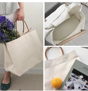 Three-frame collage showing capacity, interior pockets and cream canvas tote structure