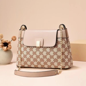 Bolso bandolera mini a cuadros en beige y marrón con cadena dorada para mujer
