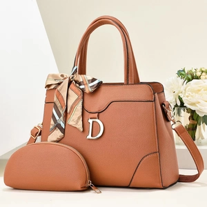 Sac À Main Et Pochette En Cuir PU Grainé Avec Foulard En Satin Décoration Métallique Sac Bandoulière Femme