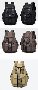 Detailed comparison of vintage canvas backpacks in black, coffee, and khaki colors