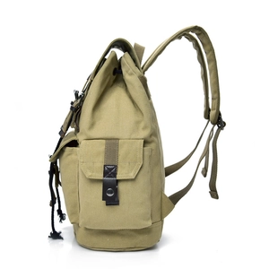 Retro canvas backpack with leather straps and large capacity for travel and school