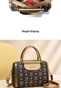 Detailed interior of vintage monogram handbag featuring a zipper pocket and golden buckle
