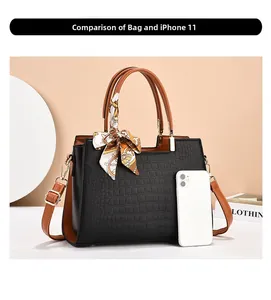 Size comparison of crocodile texture handbag and iPhone 11 for daily use capacity