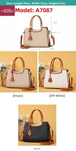 Detailed size specifications for croc-embossed handbag showing dimensions and three colors