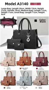 Three-piece set of woven texture handbags including a tote and charms in seven color options