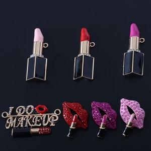 Lipstick Lips Charms For DIY Jewelry Making Alloy Rhinestone Enamel Makeup Theme Craft Accessory For Phone Case Keychain