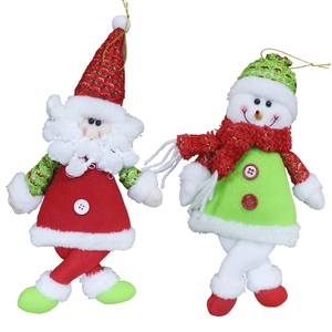 Christmas Santa and Snowman plush doll hanging ornaments for tree decoration
