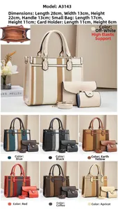 Set di tre borse da donna in tela con dimensioni dettagliate e diverse varianti colore